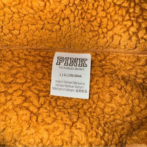 PINK Victoria's Secret Brown Teddy Sherpa Full Zip Jacket Women's Size L - Picture 6 of 7